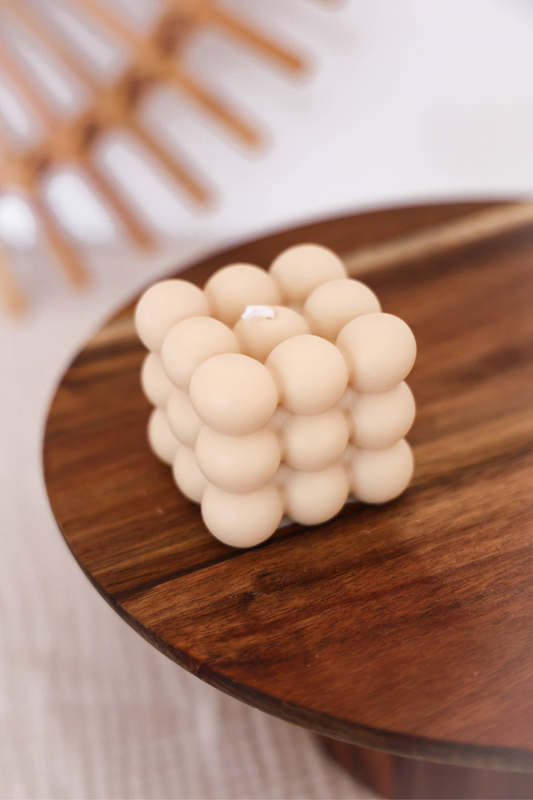 Kubus kaars met bubbels | Blauw of Beige