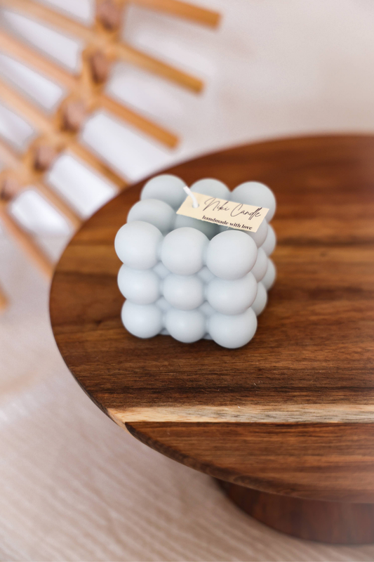 Kubus kaars met bubbels | Blauw of Beige